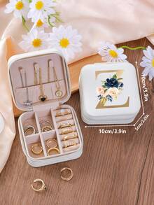 1pc Floral Rose Initial Jewelry Box, A-Z PU Leather White Portable Travel Jewelry Box, Black Jewelry Storage Box, Pink Mini Portable Zipper Jewelry Box, Necklace, Ring Pendant, Bracelet, Earring Storage Box, Jewelry Packaging Box, Suitable For Mother's Gift, Wedding Gift, Bridesmaid Gift, Anniversary Gift, Christmas Gift And Girlfriend's Boutique Gift. - Multicolor - View 78