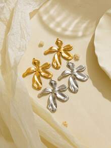 3pcs/Pack 304 Stainless Steel Asymmetrical Embossed Large Flower Pendant, & Unique - Flower Accessories - View 3