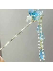 复古风蓝色花朵发夹，尽显高端质感；新款中式仿珍珠流苏摇曳发饰，女士发饰，发夹，头饰，发卡，发髻延长器，发髻制作器，发髻发片，发型设计发夹，发卡，发夹 - 彩色 - 查看 5