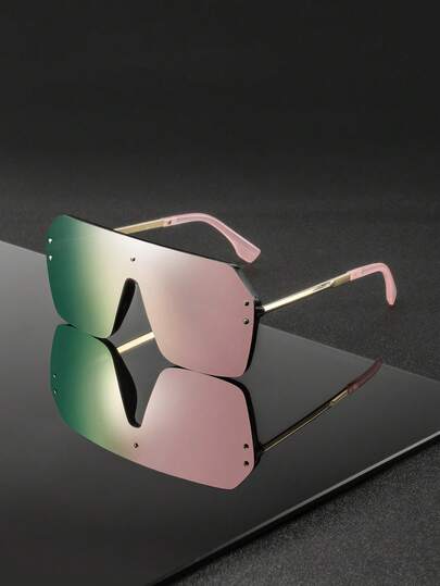 1 Pair Men's Metal Frame Shield Shaped Sunglasses, Vintage Streetwear Style, Versatile Fashion Accessory Suitable For Casual, Party, Outdoor Music Festival