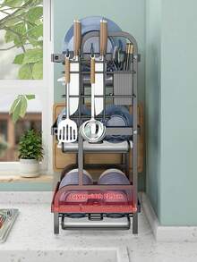 1pc Kitchen Rack, Dish Rack, Multifunctional Tabletop Bowl & Plate Storage Organizer, Multilayer - Black - View 5