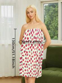 1pc Coral Fleece Strawberry Pattern Tube Top Bathrobe For Women, Soft Absorbent Bath Towel Robe With Hook And Loop Scarf, Towel Robe, Dry Robe, Non-Shedding Sleepwear Bathrobe For Adults & Students, Home Use
