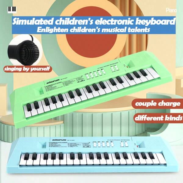 Teclado electrónico de piano de 37 teclas con micrófono, material de ABS, funcionamiento a batería, conexión USB, juguete