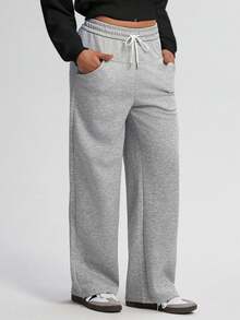 TCVC Women'S Casual High Waist Loose Sweatpants, High Waist Elastic Drawstring Waist, Loose & Comfortable, Suitable For Sports, Workout, Back To School, Casual Wear, Autumn/Winter Tights - Dark Grey - View 5
