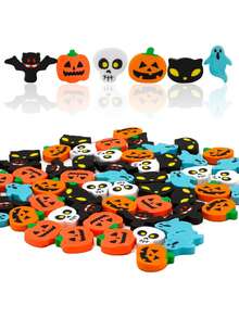 50/100 piezas de gomas de borrar mini de Halloween, gomas de borrar de lápiz con diseños de calabaza, fantasma y murciélago a granel para regalos, recompensas, bolsas de regalo de fiesta de Halloween, decoración de Halloween - Multicolor - Ver 4