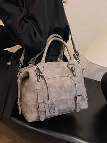 New Vintage Casual Women Handbag, Boston Bag, Office Commute Tote Bag, Shoulder Crossbody Bag With Detachable Strap