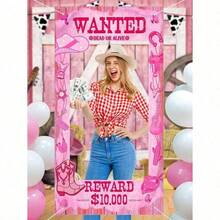 Trang trí tiệc chủ đề cao bồi cỡ lớn - Gian chụp ảnh cao bồi miền Tây màu hồng, phông nền chụp ảnh cắt hình vui nhộn, biểu ngữ cao bồi miền Tây, thích hợp cho trang trí tiệc sinh nhật ngoài trời. - Hồng - Xem 5