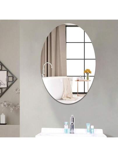 1PC DIY Acrylic Spiegel Wand Sticker Round Oval Shatterproof Waterproof Makeup Adhesive Back, Easy Stick On No Drilling Bathroom, Bedroom, Office, Indoor Outdoor view 8