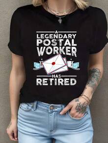 Camiseta divertida de cartero para hombre y mujer, estilo informal, con cuello redondo. Camiseta de manga corta de algodón de 220 g, impresión por una cara - Negro - Ver 1