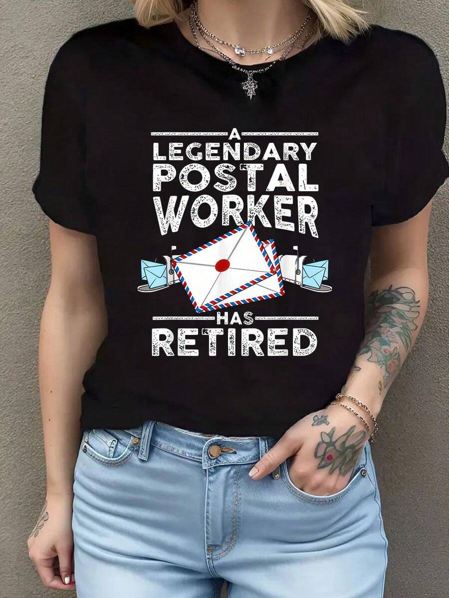 Camiseta divertida de cartero para hombre y mujer, estilo informal, con cuello redondo. Camiseta de manga corta de algodón de 220 g, impresión por una cara - Negro - Ver 1