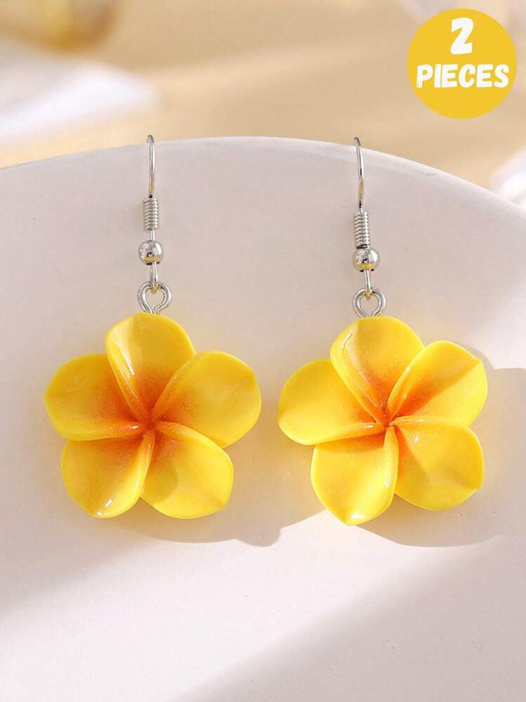 Juego de 14 piezas/8 piezas/6 piezas/2 piezas de pendientes de flor de resina juveniles y de moda, pendientes de vacaciones, disponibles en varios colores, adecuados como regalo para niñas y amigas - Multicolor - Añade 11