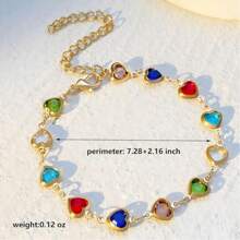 2PCS Colorful Heart Cubic Zirconia Bracelet For Women Creative Dainty Friendship Bracelets Adjustable Chain Love Gifts For Her Valentine's Day Jewelry - 彩色 - 查看 4