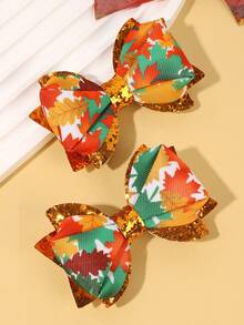 2pcs Thanksgiving Maple Leaf Printed Hair Bows For Women Girls Gold Glitter Bow Alligator Clips Maple Leaf Hair Clips Sparkly Holiday Barrettes Thanksgiving Gift Hairpins Women Hair Accessories, Claw Clips, Hair Claws, Hair Slide, Hair Barrettes