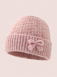 1pc Kids Knitted Hat With Bow, Thermal Lined Thick Warm Ear Ion Hat For Girls, Suitable For Autumn/Winter Outdoor & Daily Wear - Multicolor - View 11