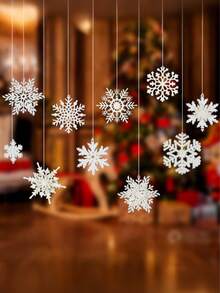 Handmade White Snowflake Decorations, Christmas Hanging Snowflakes With String, For Winter Christmas Tree Decor, Craft Snowflakes Home Decor Christmas Decorations Room Decor