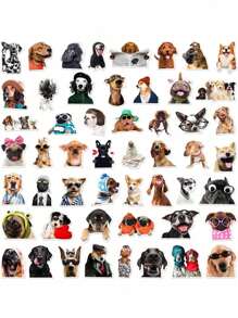 50 Pcs Funny Realistic Dog Expression Stickers, PVC Sticker For Envelopes, Fishing Rod Decor, Party Decorations, Labels, Self-Adhesive Stickers, Suitable For Scrapbooks, Laptops, Luggage, Guitars, Water Bottles, Phone Cases, Urban Youth Fashion Decorations