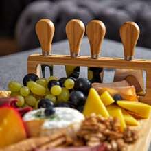Bamboo Cheese Board And Charcuterie Boards Set & Serving Tray For Meat, And Wine - Birthday Gifts For Women, Wedding Gifts For Couples 2025, Bridal Shower, Housewarming Gifts New Home - Wood Color - View 5