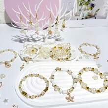 DIY White Faux Pearl Letter & Daisy Pendant Accessories, Jewelry Making Kit