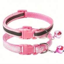 [Reflective Cat Collar] 2pcs Adjustable Reflective Cat Collars With Bell | Nylon Safety Collars For Cats And Dogs, Paw Print Design, Multiple Colors - Multicolor - View 4