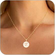 Gold Mother Of Pearl Initial Necklace Women 14K Gold Plated Cubic Zirconia Initial Letter A-Z Pendant Women Jewelry Gifts - 黃金Z - 查看 1