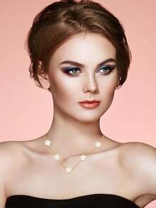 14K Gold Plated Four Leaf Clover Pendant Necklace Women Lucky Flower Jewelry - Green Stripe-14K Gold Plated - View 5