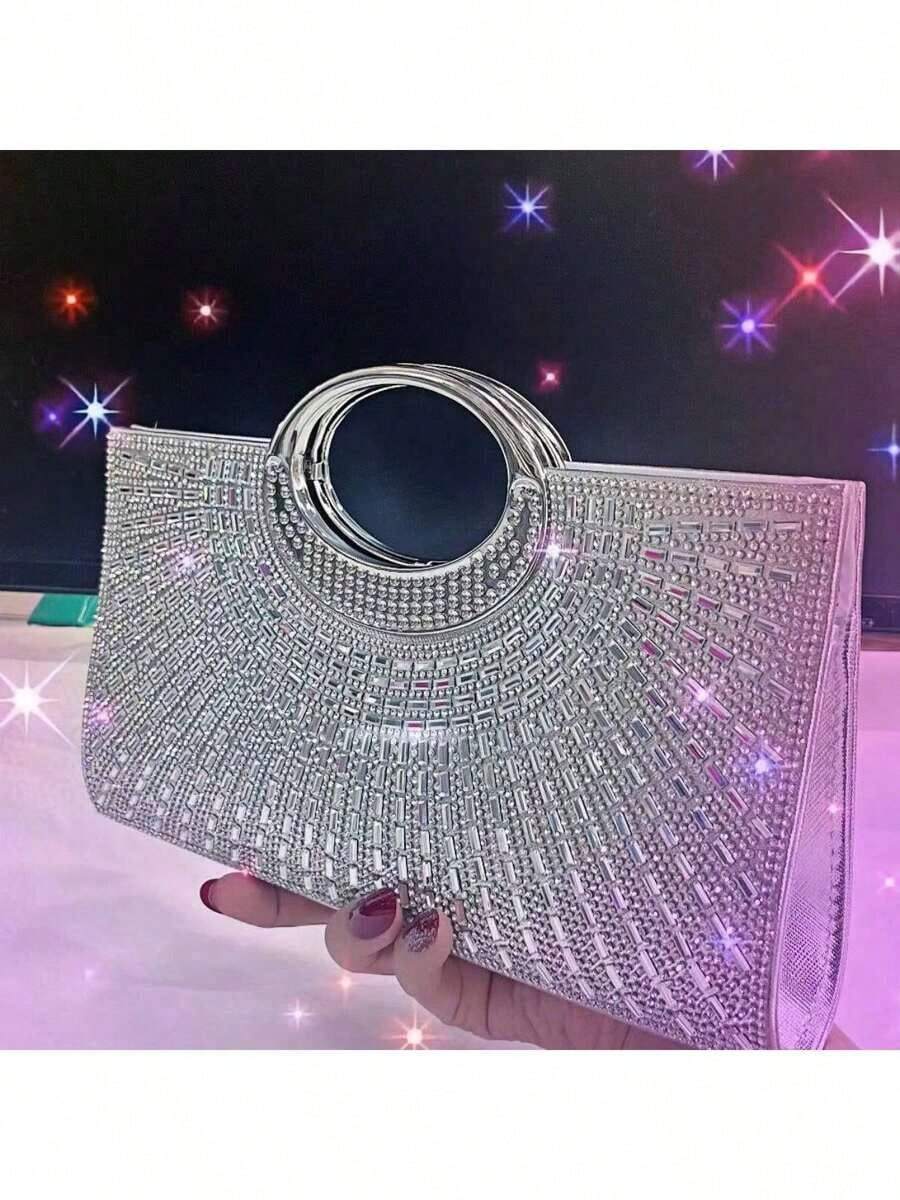 Bolso cubo ligero y de estilo casual de negocios con decoración de rhinestones, diseño de cordón, bolso transparente con perlas, bolso de noche elegante y exquisito de lujo discreto con rhinestones, perfecto para fiesta, cena/banquete, vestido de fiesta de Navidad para chica, mujer, novia