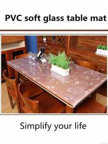 1mm厚PVC花紋半透明桌墊，簡約風格家具表面保護水晶墊，PVC材質適用於咖啡桌、床邊櫃、餐桌、電腦桌、辦公桌等各種家具面保護，軟玻璃桌布，日常生活必需品，全年使用 - 波斯菊花紋 - 查看 7