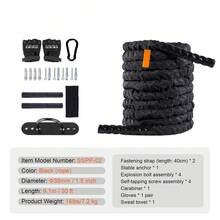 Cuerda de batalla  de 1,5" y 30 pies para entrenamiento de fuerza en el gimnasio, cuerda para ejercicios de fitness - Negro - Ver 7