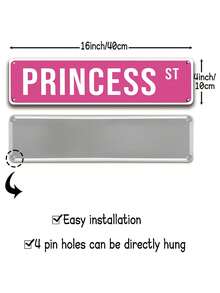 1pc 4X16 Inches "Princess St" Pink Metal Tin Sign, Dormitory Posters, Room Wall Arts, Youth Room Decoration, Cute Room Decor For Teen Girls, For Indoor & Outdoor Use, Bedroom Decor, Summer Party, Home Wall Decor, Dormitory Decor, Perfect Gift For Girls,Home Decor ,Room Decor,Wall Decor Gifts Birthday Graduation School Decor School Surprise Back To School School Supplies - Multicolor - View 4