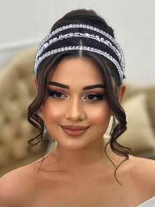 1件装奢华三排水钻新娘头饰，优雅婚礼发饰发箍情人节配饰 - 銀色 - 查看 3