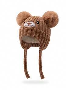 1顶儿童针织帽，带熊耳朵和双绒球，冬季保暖护耳，适合婴幼儿 - 1PC - 查看 8