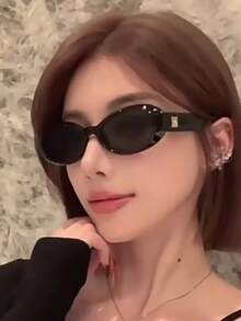 1件装 女士复古日常休闲时尚椭圆形小框装饰眼镜 热辣女孩户外运动驾驶防晒时尚眼镜 适合派对户外聚会装饰眼镜 - 黑色 - 查看 2