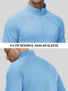 Men's Quarter Zip Pullover Fleece Lined Long Sleeve 1/4 Zip Golf Shirt Athletic Running Fishing Sweatshirts - 淺藍色 - 查看 4