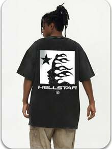 Unisex Star Graphic Letter Print T-Shirt - Casual Loose Fit Hip Hop Tee For Fashion-Forward Style And Versatility - Xám - Xem 3