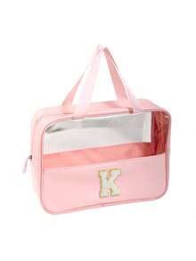 透明PVC洗漱包，字母化妆包，防水旅行洗漱包，字母拉链防水化妆品收纳包，化妆品整理包，便携式旅行化妆包，带便捷提手，适用于旅行洗漱用品、旅行必备品、邮轮必备品、旅行配件、浴室收纳、珠宝收纳、唇膏收纳、指甲油收纳，复活节礼物、伴娘礼物、母亲节礼物、女士洗漱包，大容量女士浴室洗漱包