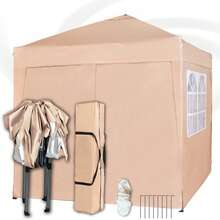 MCC Direct Pop-Up Gazebo 2m X 2m With Sides Silver Protective Layer Waterproof Marquee Canopy WS - Beige - View 7