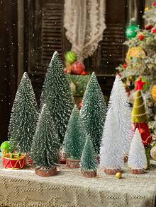雪绿色迷你人造圣诞树，圣诞树套装，雪霜剑麻树，适用于桌面、乡村和派对装饰，冬季圣诞装饰家具房间装饰，圣诞装饰家居圣诞礼物圣诞装饰 - 混合搭配A - 查看 8