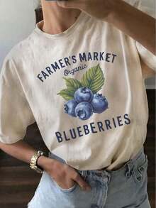 Blueberry Shirt Farmer's Market Blueberry Fruit Shirt Summer Shirt Vintage Fruit Shirt Retro Aesthetic Graphics - 白色 - 查看 2