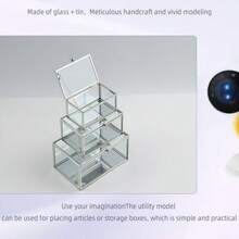 1pc Minimalist Glass Storage Box, Metal Frame, Transparent Desktop Organizer Box, Geometric Design - Multicolor - View 4