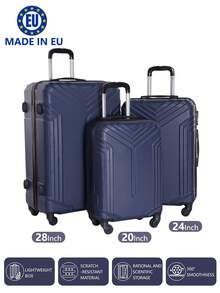 Wyprodukowano w Europie, bagaż niezbędny do akademika szkolnego, bagaż niezbędny do akademika uniwersyteckiego, bagaż szkolny, bagaż podróżny, wytrzymały, niezbędny bagaż podręczny na wakacje, walizki podróżne, zestawy walizek na kółkach, bagaż kabinowy, bagaż rejestrowany, bagaż na cztery koła, twarda walizka na kółkach, materiał ABS, - Niebieski - Zobacz 12