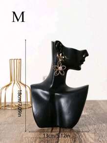 1pc Earring & Necklace Display Stand, Velvet Bust Jewelry Holder, Desktop Necklace Organizer - Black - View 7