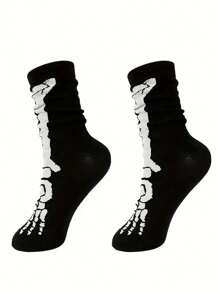 Halloween Socks For Big Men - 5 Pairs Or Single Pair, Pumpkin & Skeleton Cartoon Design, Mid-Calf, Fall/Winter, Available In US Sizes