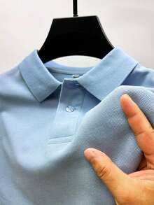Men's PLAIN POLO Shirt Premium Cotton Pique Fabric Promotion - 淺藍色 - 查看 3