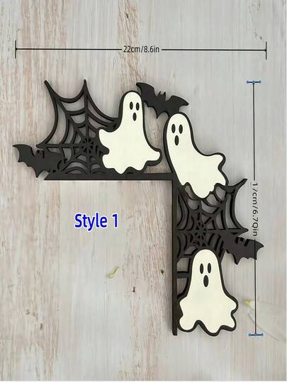 1pc Halloween Door Frame Ornament, Interesting Wooden Wall Corner & Door Frame Decor. Handcrafted Pumpkin & Bat Pattern, Vintage Distressed Finish, Easy To Decorate Door Frame & Wall Corner, Instantly Sets The Halloween Party Mood, Creative Wooden Halloween Decoration Accessory.