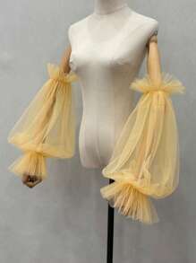 1pc Black Mesh Bubble Sleeve & 2pcs Elastic Bride Sleeve Covers Autumn Accessories