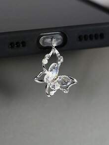 1 件全新蝴蝶珍珠防尘塞，仿珍珠和钻石装饰，渐变色蝴蝶手机防尘塞，手机防尘塞配件 - 彩色 - 查看 4