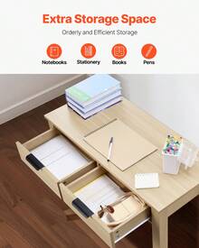 Small Desk With Drawers, Kids Desk For Bedroom, Modern Simple Study Table For Drawing, Reading, Writing, Rectangle MDF Furniture Study Storage Table For Home, Office, Light Wood - Maple - View 4