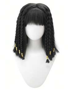用这款精致的黑色埃及艳后假发释放你内心的埃及女神 - 非常适合主题派对、万圣节和角色扮演活动，配有编织细节和金色装饰 - 自然黑 - 查看 3