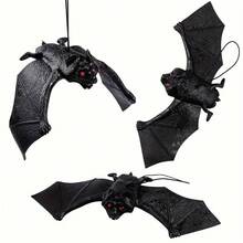 5/20pcs Aogue Halloween Bat Hanging Decorations - Realistic Black Plastic Vampire Bats With Red Eyes For Spooky Party, Haunted House, And Outdoor Decor, Halloween Decorations - Multicolor - View 4