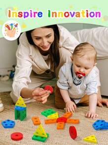 5件蒙特梭利感官玩具，有助于提升感知力、专注力和视觉训练。适用于幼儿园和学龄前儿童的教育材料。桌面游戏玩具，适合2-4岁男孩和女孩，是很棒的生日礼物。木制学习拼图，适合幼儿和学龄前儿童，包含形状分类玩具。 - 彩色 - 查看 3